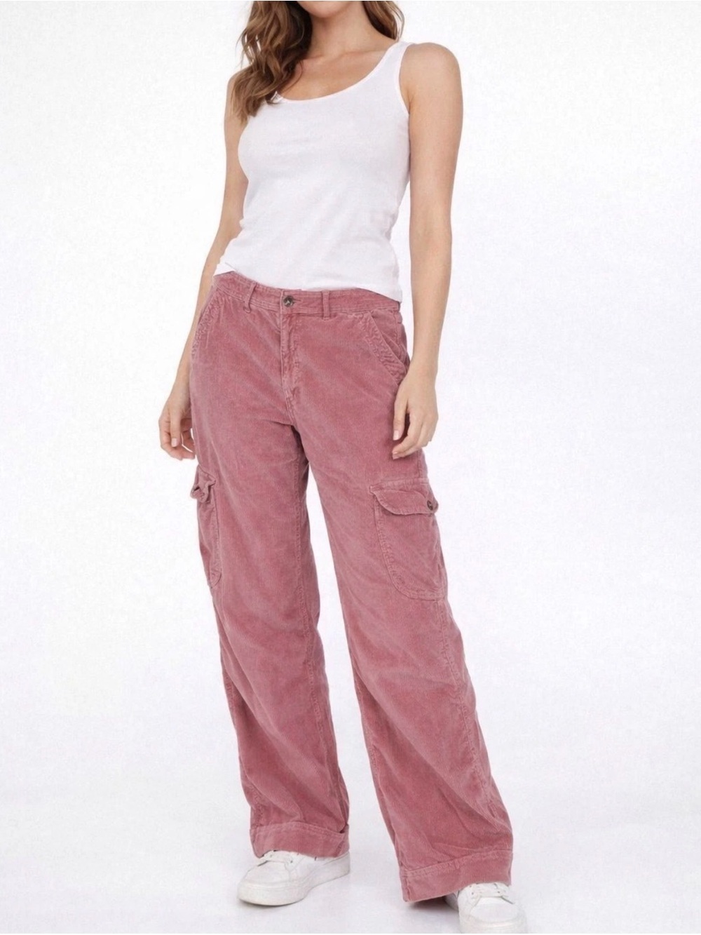 American Eagle Corduroy Pants Womens 6 Short Super High Rise Baggy Wide Leg Pink